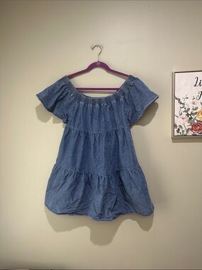 ☀️3 for $10 SHEIN Blue Off-Shoulder Tiered Denim dress